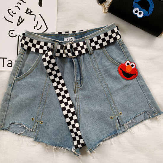 Black and white checked canvas belt