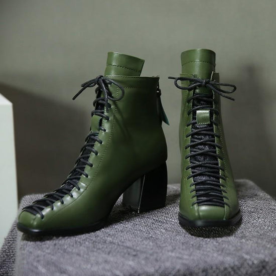 Army green Martin boots lace up personality women&
