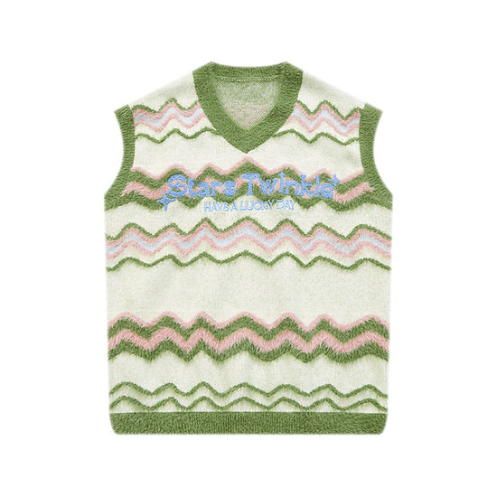 INF menswear | New dopamine corrugated vest vest sweater Loose preppy fold wear knit