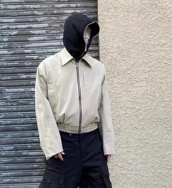 Niche high street casual solid color multi-pocket loose cropped jacket jacket vibe wind men