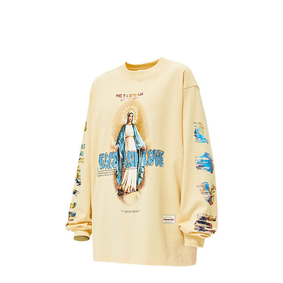 INF menswear | Vintage Religious Madonna print long sleeve T-shirt Spring fashion loose top