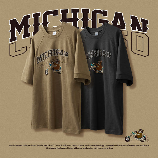 INF menswear | bamboo cotton vintage motorcycle Bear print T-shirt summer fashion brand loose street short sleeve