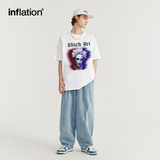 INF men | Goth rock portrait Print T-shirt American street fashion loose short sleeves